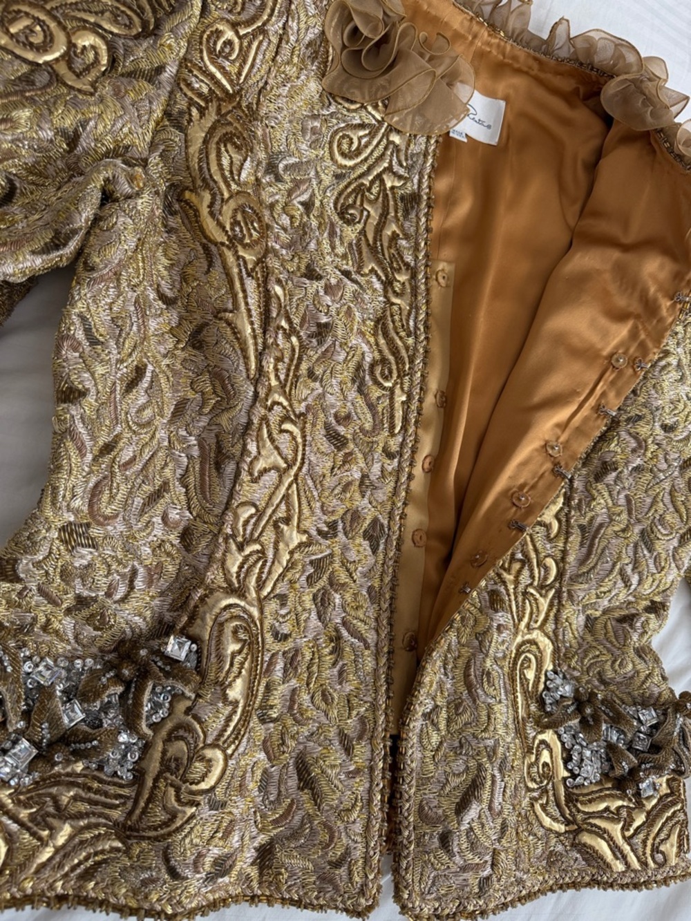 Vintage Couture Oscar de la Renta Gold Metallic Brocade Jacket - Picture 3 of 8